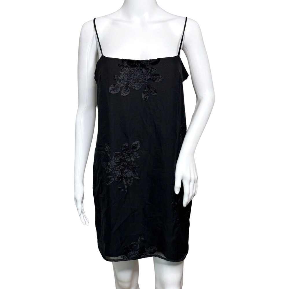 Amuse Society Dress Womens Small Black Chiffon Velvet Floral Slip Dress Romantic
